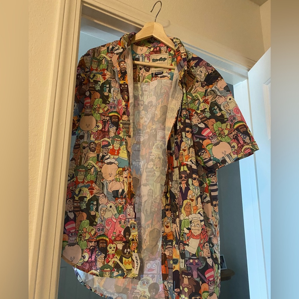 RSVLT rick and Morty button up shirt, size medium